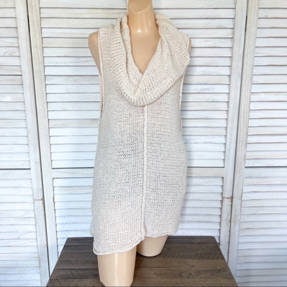 PURE HANDKNIT COWL NECK SLEEVELESS TUNIC TOP